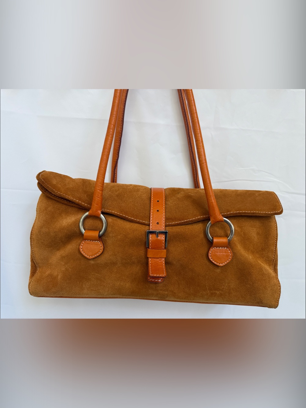 Italian Weave Suede Drawstring Tote with Red Lining